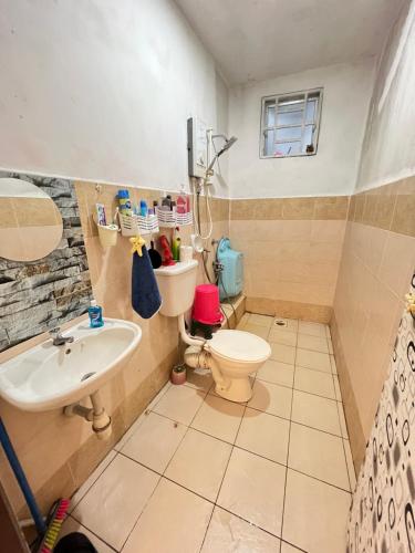 a bathroom with a toilet and a sink at DeAyzara Inap Homestay in Sandakan