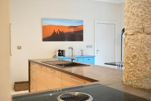 una cocina con fregadero y encimera en Villa La Mascotte, en Beaulieu-sur-Mer