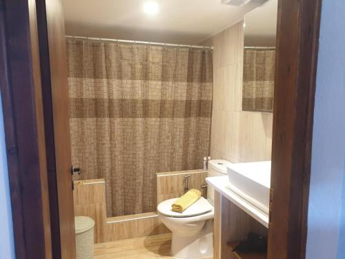 a bathroom with a toilet and a sink and a shower at Kanari Holiday Home in Gourna