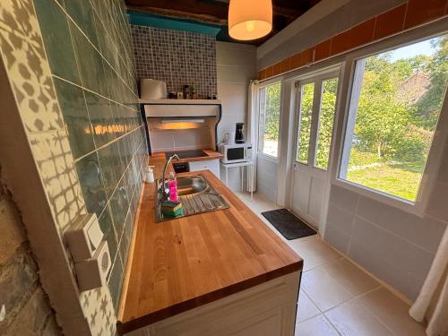 une cuisine avec un évier et un plan de travail dans l'établissement YXIE - Manoir des Arts, à Villeblevin
