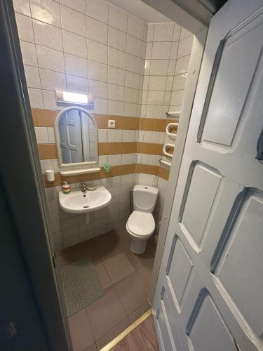 a small bathroom with a toilet and a sink at Viršutinė 9 4 kambarys in Klaipėda