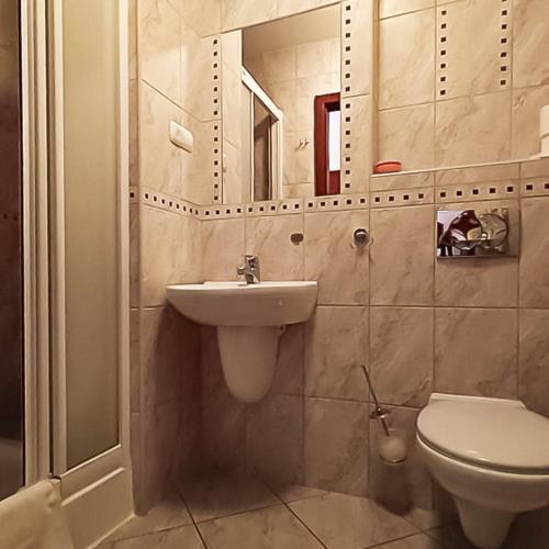 a bathroom with a sink and a toilet at Ośrodek Wypoczynkowy "Przy Lesie" in Karpacz