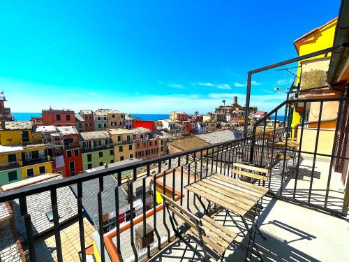 a view of a city from a balcony at The Sea Terrace Vernazza in Vernazza