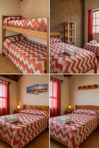 four different pictures of a bedroom with two beds at El Alma De Yacanto Hotel Boutique in Villa Yacanto