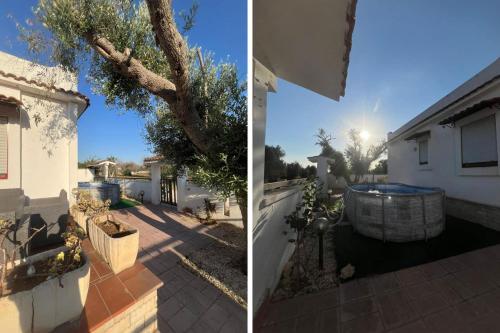 two pictures of a house with a tree at Villa Antonella con Piscina nel Boomerang Village a Torre Colimena in Torre Colimena