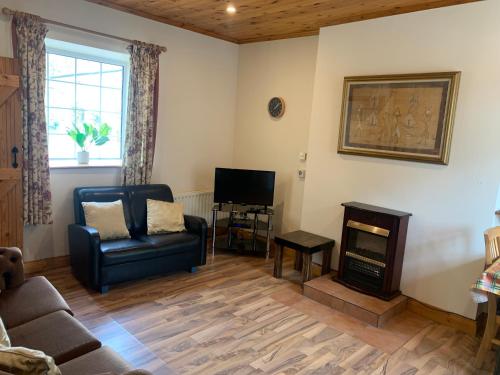 a living room with a couch and a chair and a television at Castlehamilton Cottages and Activity Centre in Cavan