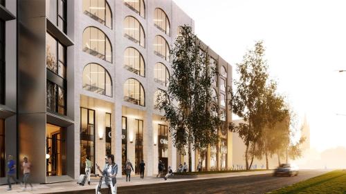 a rendering of a building with people walking on a street at Hyatt Place Tallinn in Tallinn