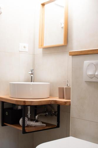 a bathroom with a sink and a mirror at Heart of Istria in Stari Pazin