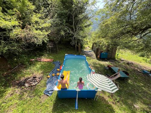 un groupe de personnes jouant dans une piscine dans l'établissement Welcome to Tamara Cottage, à Tba