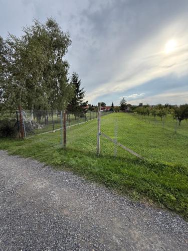 a fence on the side of a grass field at Kemp Pod Pálavou in Dolní Dunajovice