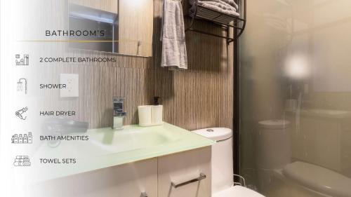 a bathroom with a sink and a toilet at 204 Historic Center 2Bdrm 2Bath AC Apt Rooftop in Mexico City