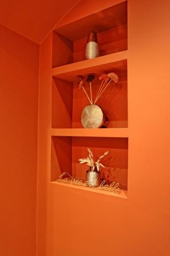 a book shelf with a potted plant on it at Casa Barlotti Residenza di Campagna in Paestum