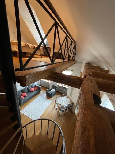 an overhead view of a room with a loft at Old town Luxury Loft with Sauna in Kuressaare