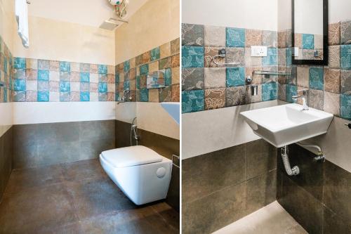 two pictures of a bathroom with a toilet and a sink at Super Hotel O Elegant KINGS PARK RESIDENCY in Cochin