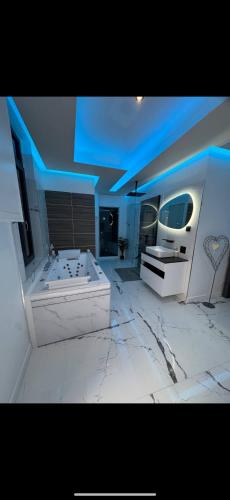 un ampio bagno con vasca e lavandino di Studio détente Spa et hammam a Toulouges