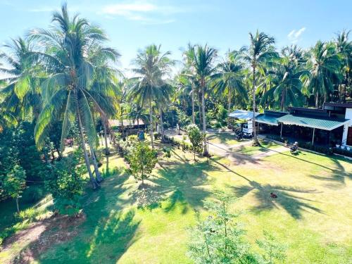 an aerial view of a resort with palm trees at Taylors Plantacion Resort- Bungalow Villa in Catarman