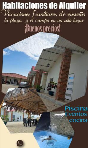 a collage of pictures of a swimming pool in front of a building at Finca Darryl - Piscina y Relax - Playas Villamil 