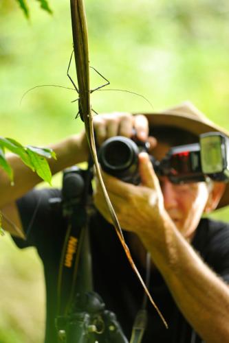 a man taking a picture of a spider with a camera at Suital Lodge in Mogos