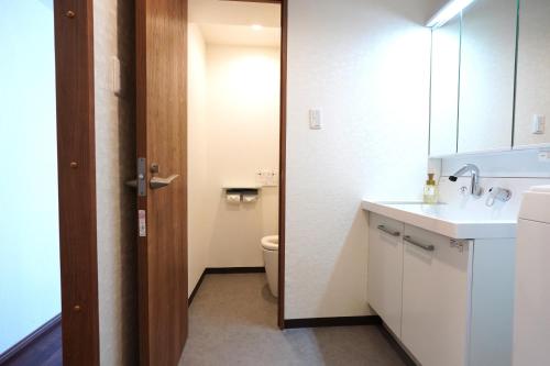 a bathroom with a sink and a toilet at Nihonbashi Royal in Osaka