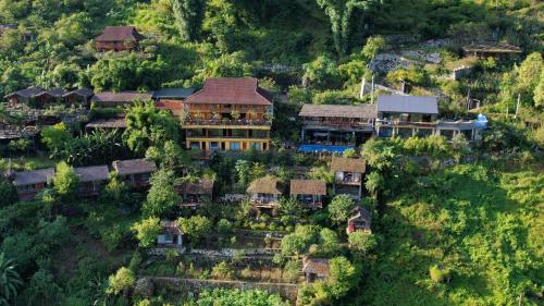 an aerial view of a resort on a hill at Eco Farmer House - Sapa Retreat in Sa Pa