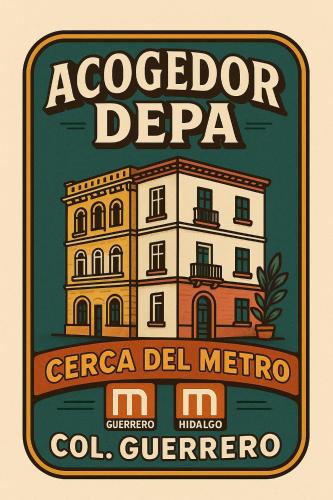 a sign for aacioco dezona with a building at Acogedor departamento cerca del metro guerrero e hidalgo in Mexico City