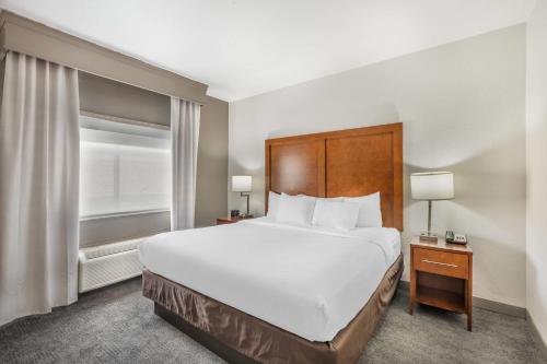 a hotel room with a large bed and a window at Comfort Suites Omaha Northwest in Omaha