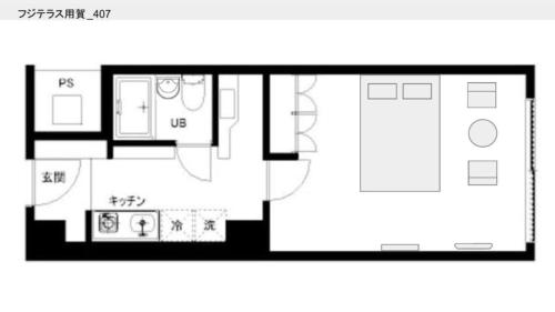 a black and white floor plan of a house at Fujiterrace Yoga in Tokyo
