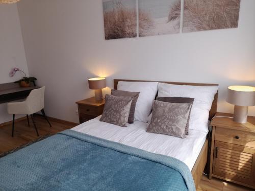 Postel nebo postele na pokoji v ubytování Apartament Idea Wacyn 2 z miejscem parkingowym