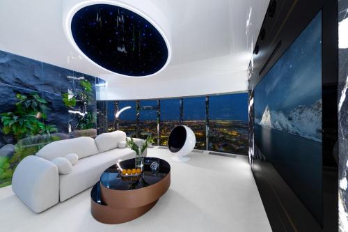 Posezení v ubytování Apartamenty Sky Tower z Jakuzzi Przy Oknie