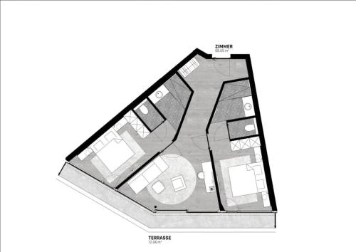 a black and white floor plan of a house at Torghele's Wald & Fluh in Balderschwang