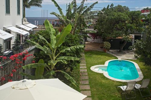 a small swimming pool in the yard of a house at Casa do Lugar de Baixo in Ponta do Sol