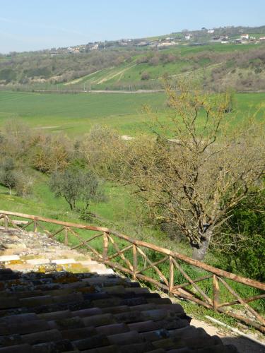 a wooden bridge over a set of stairs with a tree at Pietre di Fiume in Apice