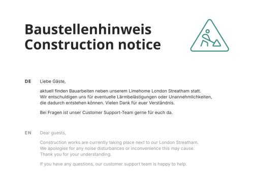 a screenshot of a document with a sign that reads bandwidth vulnerabilities construction notice at Limehome London Streatham High Rd in London
