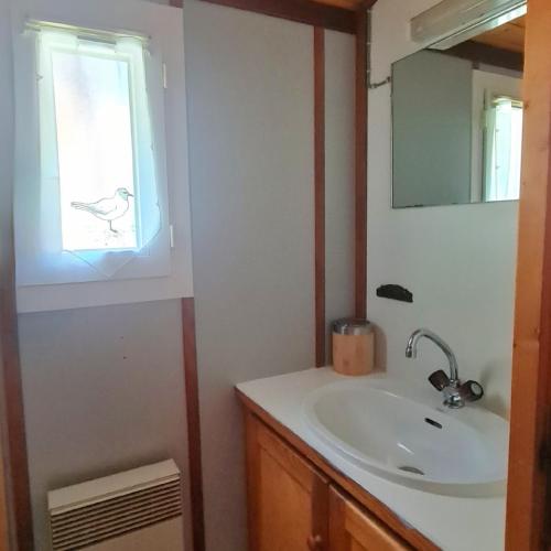 a bathroom with a sink and a window at Chalet LE LIRY in Tournavaux