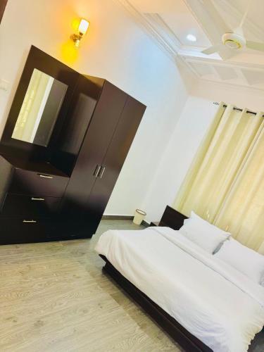 a bedroom with a bed and a tv on the wall at Mengeni Homes in Dodoma