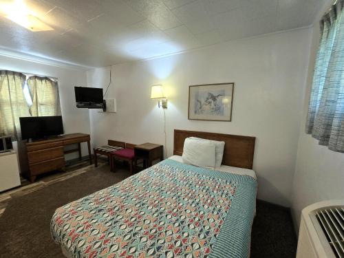 a hotel room with a bed and a television at OYO Sandman Inn in Eagle Grove
