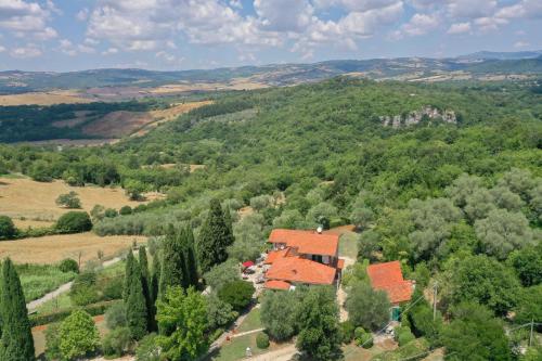 an aerial view of a house in the middle of a forest at B&B Villa Miramì in Saturnia