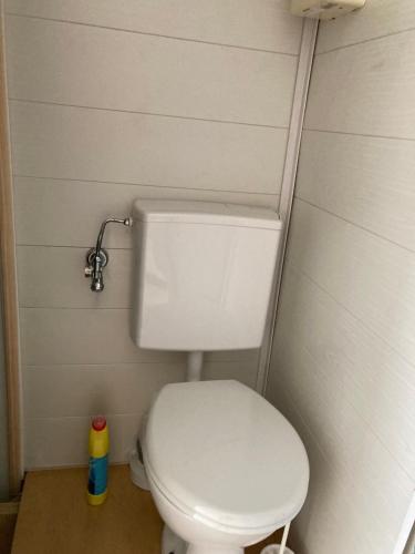 a bathroom with a white toilet in a room at Romantisches ganzes Apartment Parkplatz Waschmaschine Kamin Terrasse Garten, Grill und Küche in Duisburg