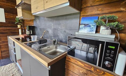 Η κουζίνα ή μικρή κουζίνα στο Reindeer Riverfront Aurora lodge