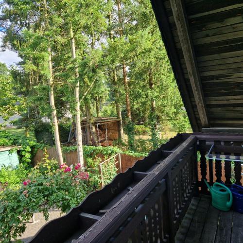 a view from the porch of a house at Ferienhaus an der Brandenburgischen Seenplatte in Lindow