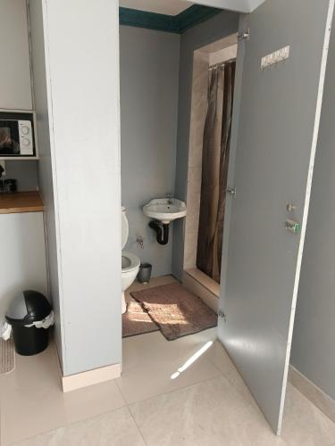 a bathroom with a toilet and a sink at Crompton Studio Apartment 786 in Durban