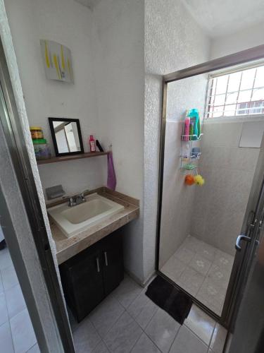 a bathroom with a sink and a shower at Comoda Suite Privada in Cancún