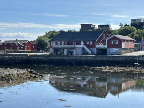 a group of houses next to a body of water at Statsbuene i Kabelvåg in Kabelvåg