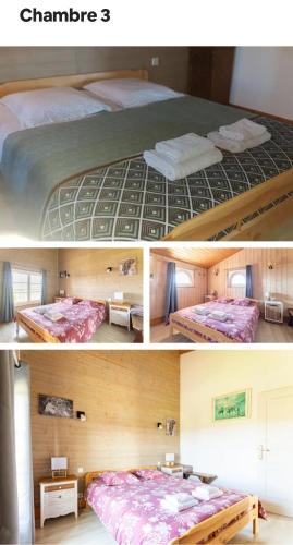 a collage of three pictures of a bedroom at Magnolia résidence Domaine Cap de Coste in Saint-Frajou