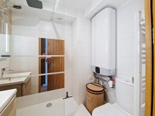 シャテルにあるToison Blanche TBA3 COSY & Mountain 4 Persのトイレと洗面台を備えた白いバスルーム