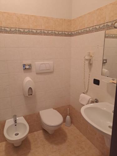 a bathroom with a toilet and a sink at Hotel HDomus in Nogarole Rocca