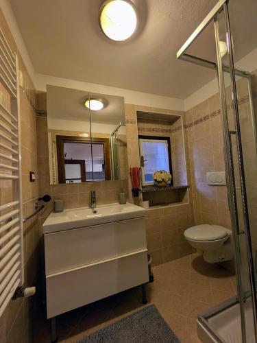 a bathroom with a sink and a toilet and a mirror at Casa Vianella in Grado