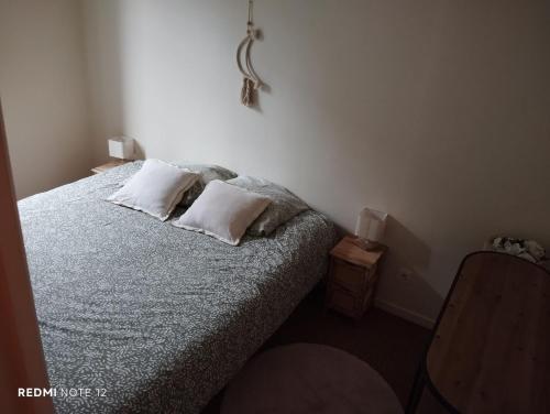 a bedroom with a bed with two pillows on it at Espaço brasserie in Noyon