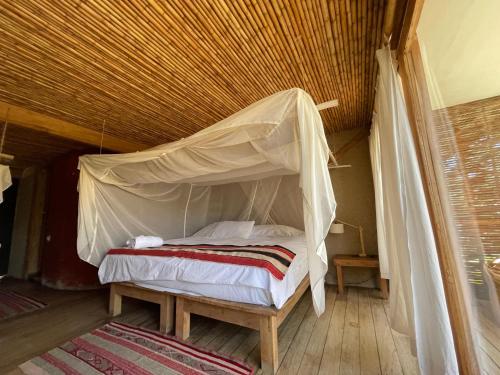 a bed with a canopy in a room at Eco Lodge Mancora in Máncora