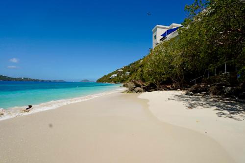 a white sandy beach with a building in the background at Seas The Bay in Enighed